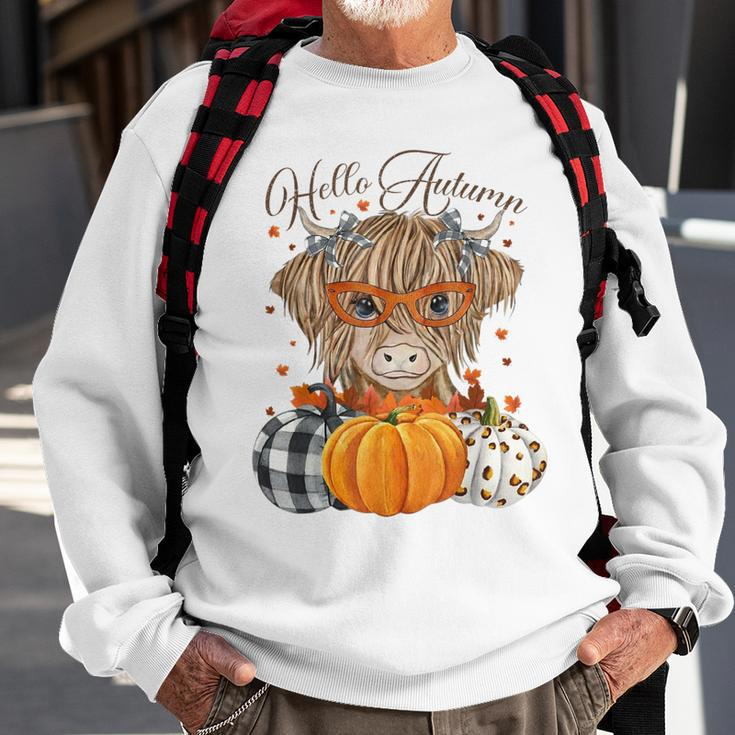 Hello Autumn Fall Highland Cow Pumpkins Thanks Giving Sweatshirt Gifts for Old Men
