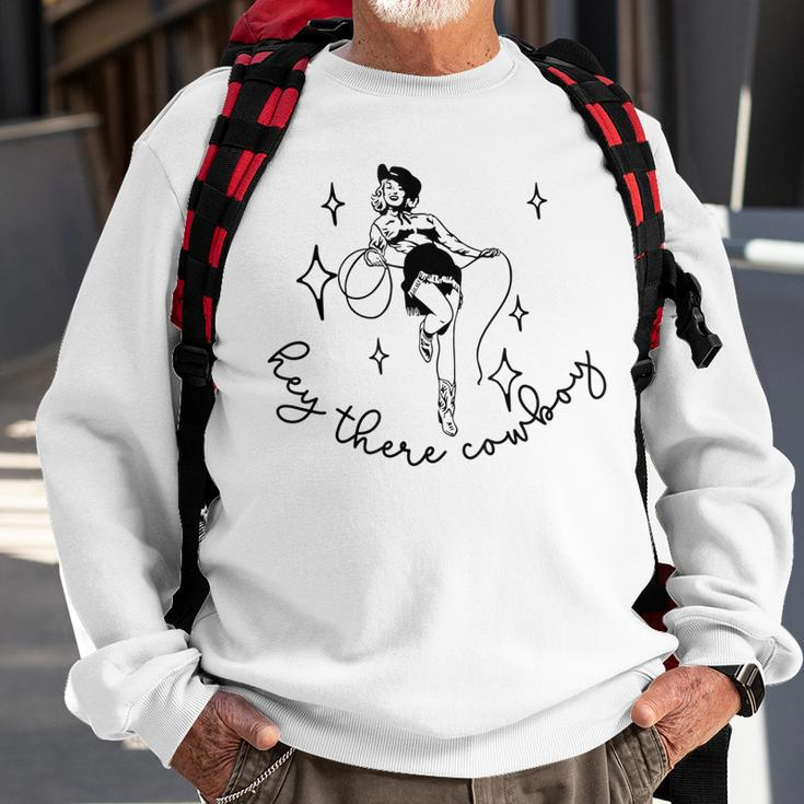 Hey There Cowboy Vintage Western Pin Up Cowgirl Rodeo South Sweatshirt Gifts for Old Men