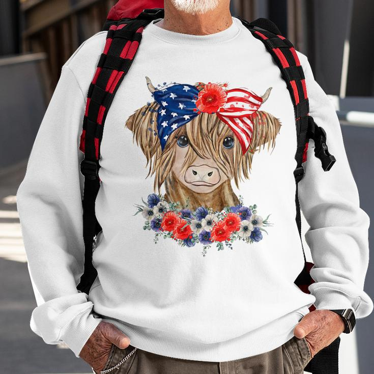 Highland Cow Heifer Bandana American Flag 4Th Of July Sweatshirt Gifts for Old Men