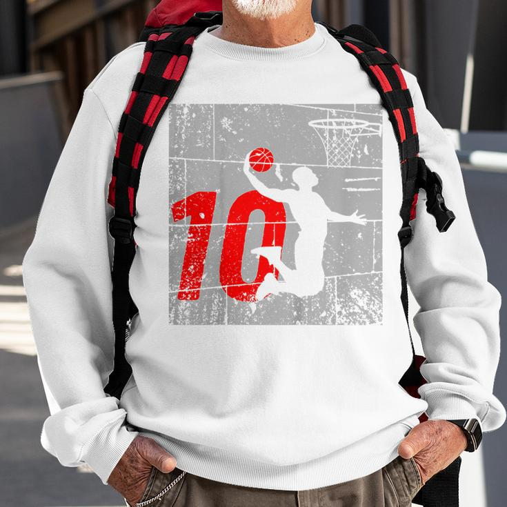 Kids Distressed 10 Year Old 10Th Basketball Birthday Slam Dunk Sweatshirt Gifts for Old Men