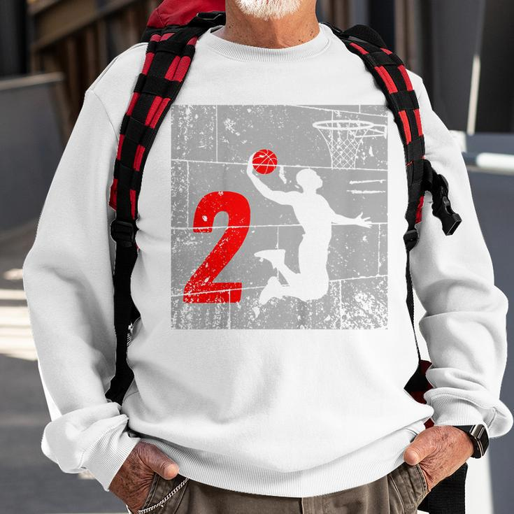 Kids Distressed 2 Year Old 2Nd Basketball Birthday Slam Dunk Sweatshirt Gifts for Old Men
