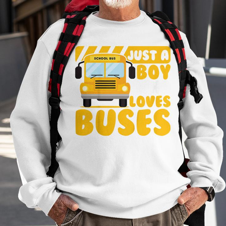 Kids School Bus Boys Funny Just A Boy Who Loves Buses Sweatshirt Gifts for Old Men