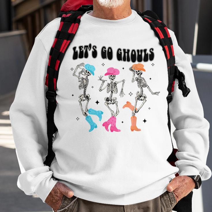 Let's Go Ghouls Halloween Western Spooky Skeletons Dancing Sweatshirt Gifts for Old Men