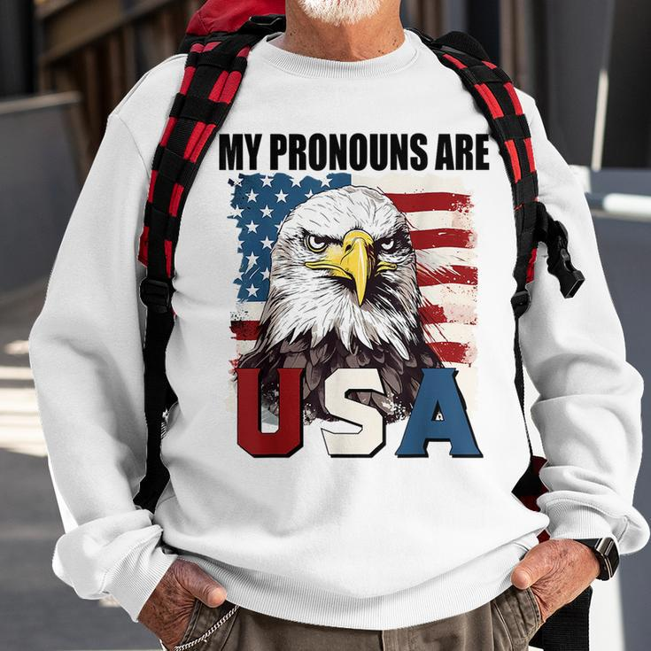 My Pronouns Are Usa American Flag Patriotic Eagle Graphic Patriotic Funny Gifts Sweatshirt Gifts for Old Men