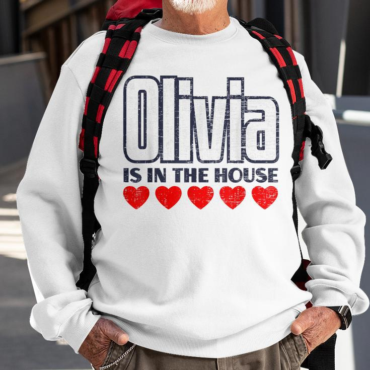 Olivia Is In The House Retro Hearts First Name Love Olivia Sweatshirt Gifts for Old Men