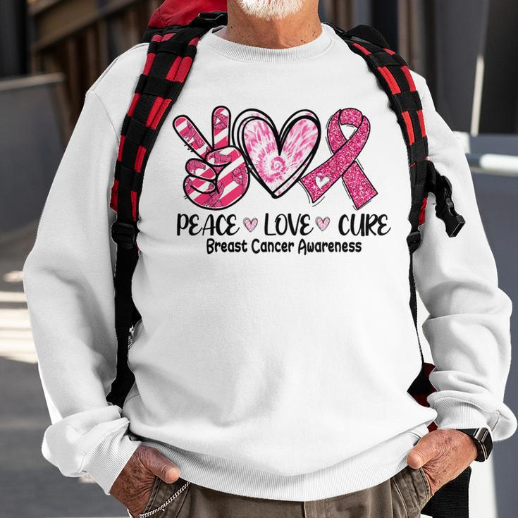 Peace Love Cure Breast Cancer Pink Ribbon Awareness Sweatshirt Gifts for Old Men
