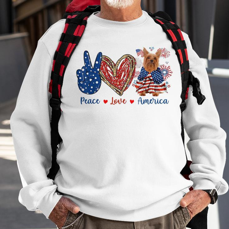 Peace Love Silky Terrier Dog Patriotic America Flag 4Th July Sweatshirt Gifts for Old Men