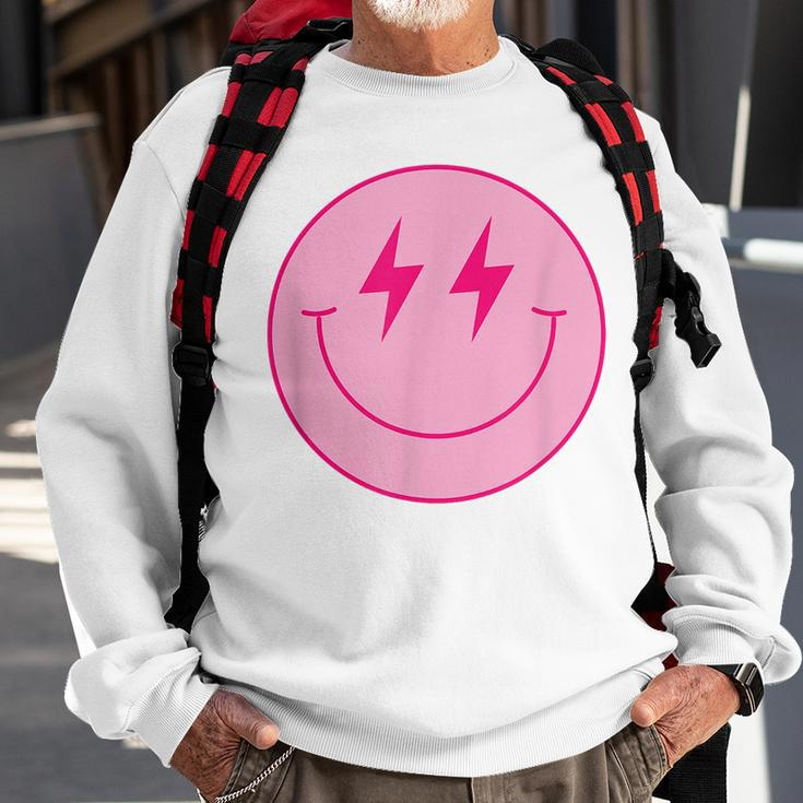 Pink Smile Face Cute Happy Lightning Smiling Face Sweatshirt Gifts for Old Men