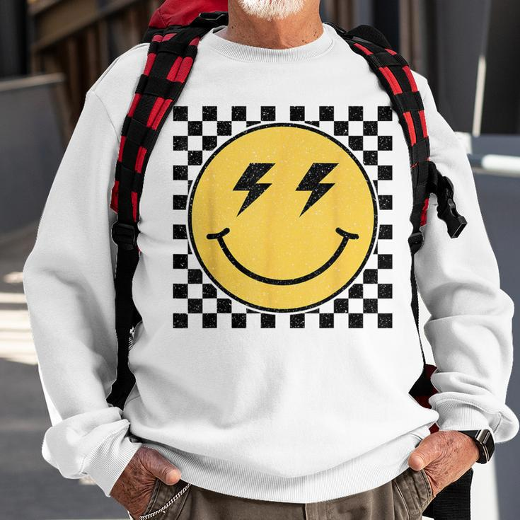 Retro Happy Face Checkered Pattern Smile Face Trendy Smiling Sweatshirt Gifts for Old Men
