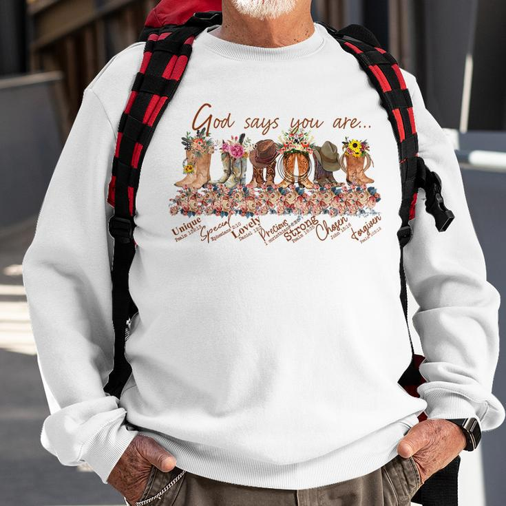 Retro Western Cowgirl Boots God Say You Are Cowboy Christian Sweatshirt Gifts for Old Men