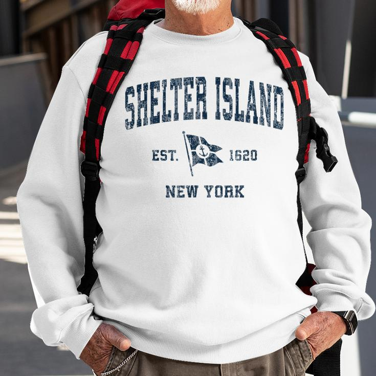Shelter Island Ny Vintage Sports Navy Boat Anchor Flag Sweatshirt Gifts for Old Men