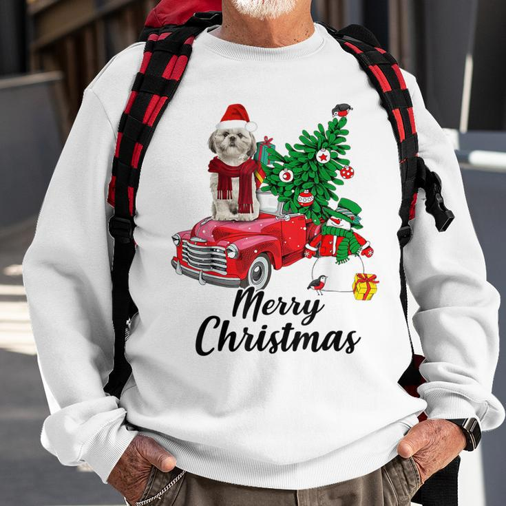 Shih Tzu Ride Red Truck Christmas Pajama Sweatshirt Gifts for Old Men
