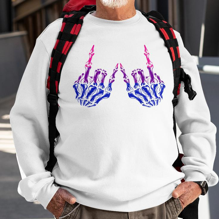 Skeleton Rock Hand Lgbt-Q Cool Bisexual Pride Color Bi Flag Sweatshirt Gifts for Old Men