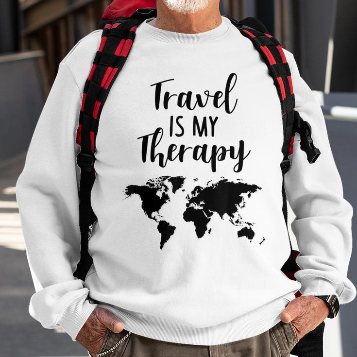 Travel Is My Therapy World Map Traveling Vacation Beach Gift Traveling Funny Gifts Sweatshirt Gifts for Old Men