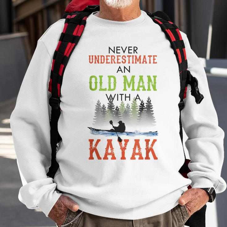Never Underestimate An Old Man With A Kayak Father's Day Sweatshirt Gifts for Old Men