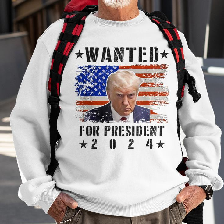 Wanted Donald Trump For President 2024 Trump Shot Flag Sweatshirt Gifts for Old Men