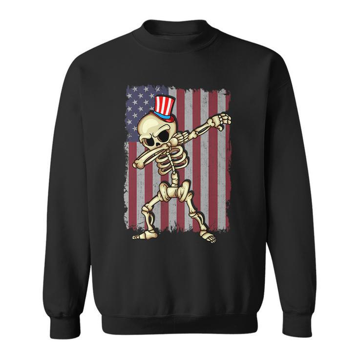 4Th Of July Dabbing Skeleton American Flag Dabbing   Sweatshirt