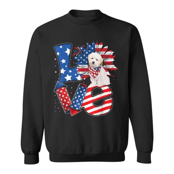 4Th Of July Decor Patriotic Love Maltipoo Dog Usa Flag  Sweatshirt