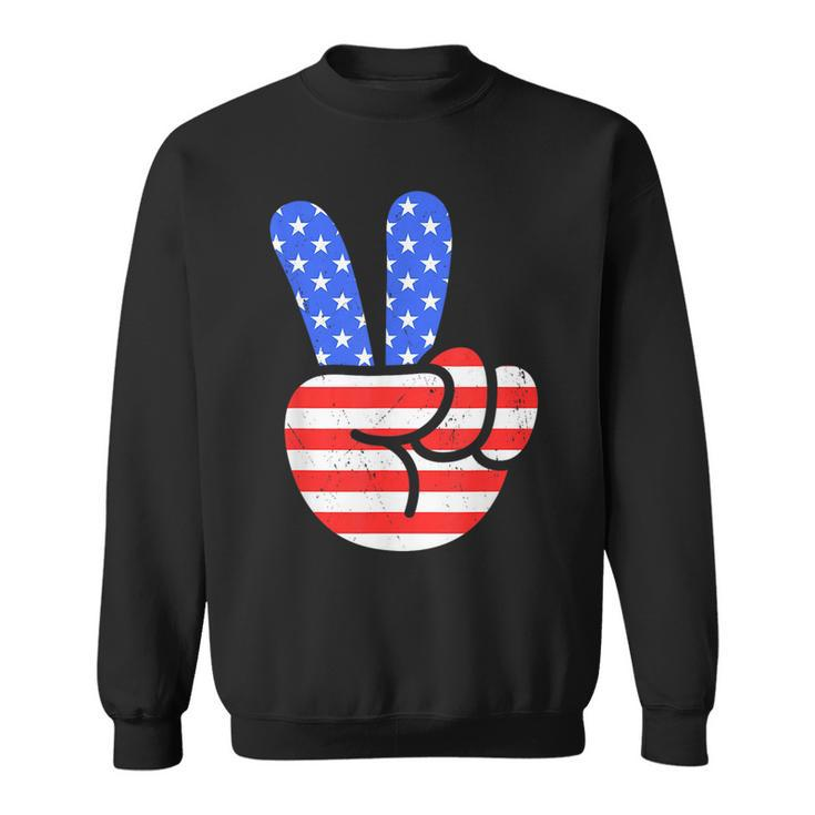 4Th Of July Peace Hand Vintage American Flag Patriotic Usa  Sweatshirt