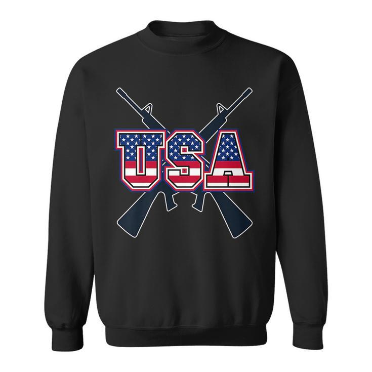 4Th Of July Usa With Gun Background Gun Funny Gifts Sweatshirt