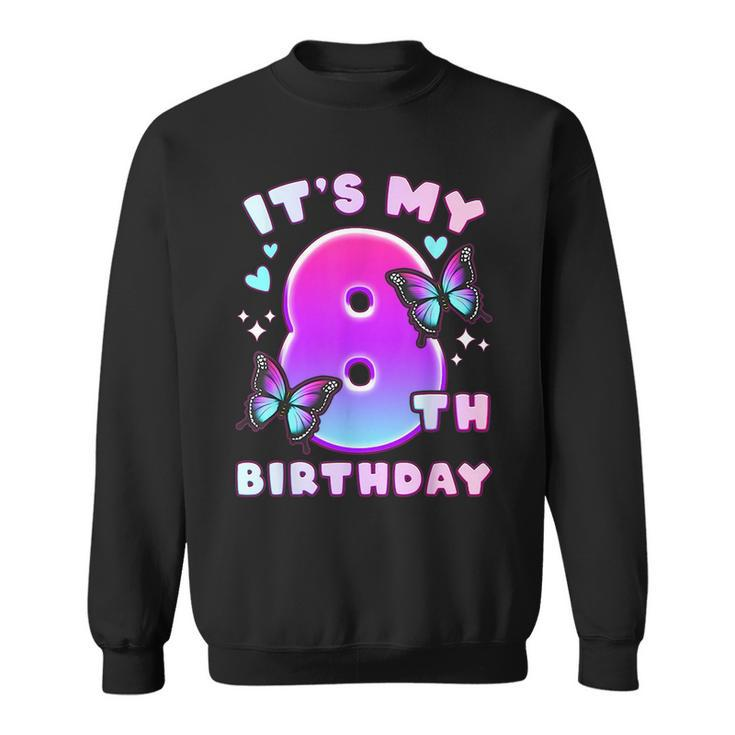 8Th Birthday Girl 8 Years Butterflies And Number 8  Sweatshirt