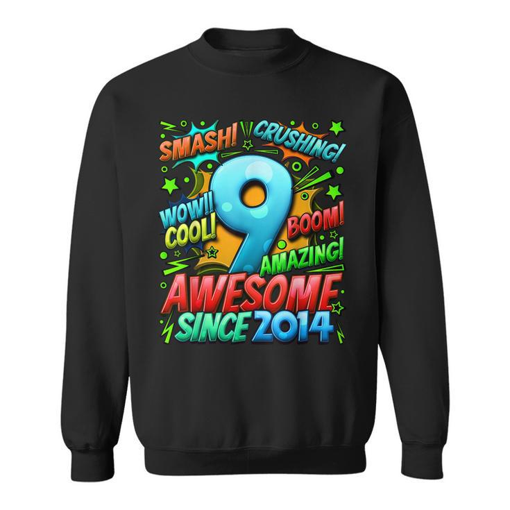 9Th Birthday Comic Style Awesome Since 2014 9 Year Old Boy  Sweatshirt