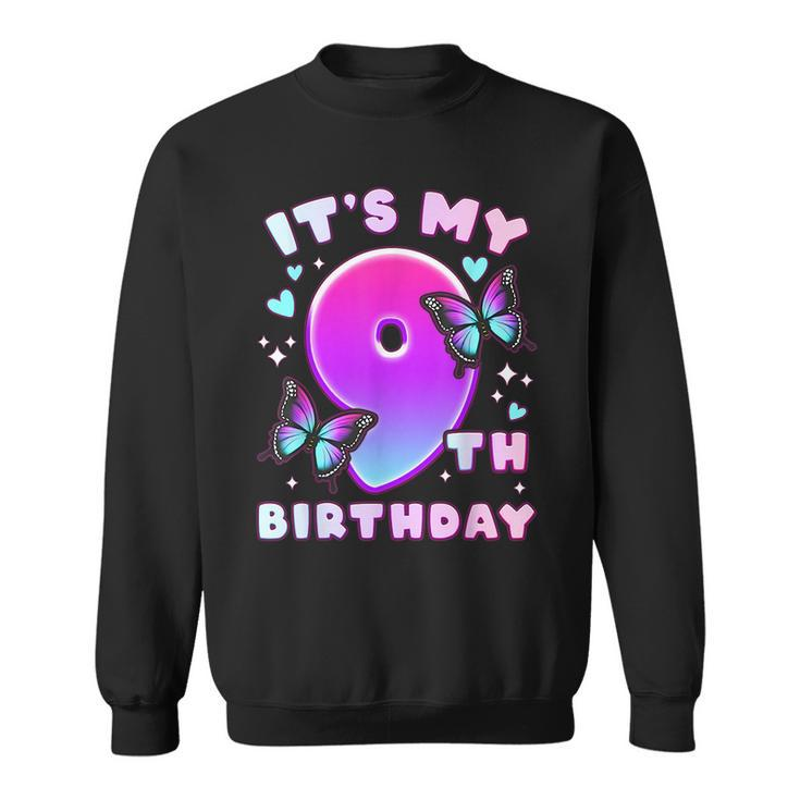 9Th Birthday Girl 9 Years Butterflies And Number 9  Sweatshirt