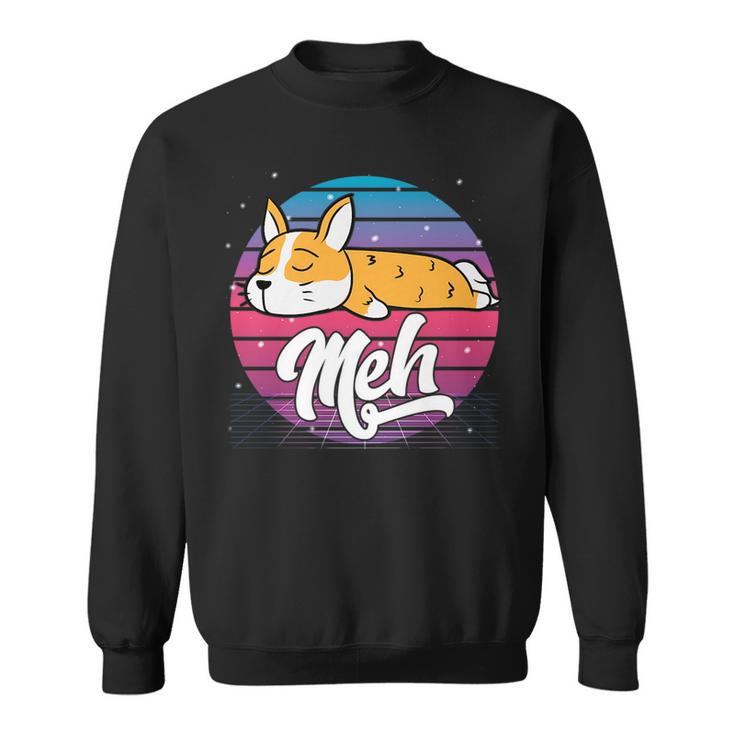 Aesthetic Vaporwave Japanese Otaku Meme Meh Corgi Dog Gift   Sweatshirt