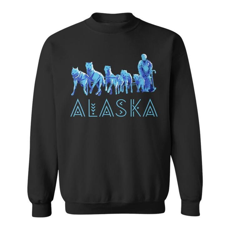 Alaska Sled Dogs Mushing Team Snow Sledding Mountain Scene   Sweatshirt