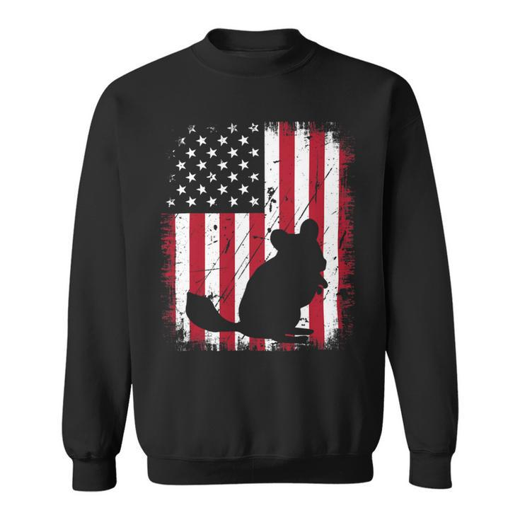 Animal Lover Vintage American Flag 4Th Of July Chinchilla Sweatshirt