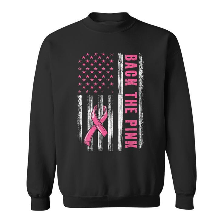 Back The Pink Ribbon American Flag Breast Cancer Awareness Sweatshirt
