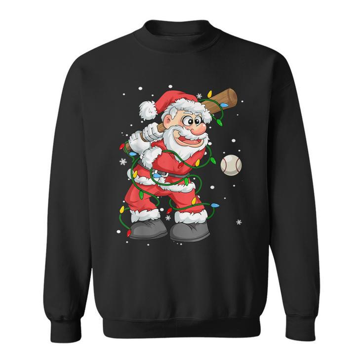 Baseball Santa Claus Christmas Tree Lights Pajama Boys Sweatshirt