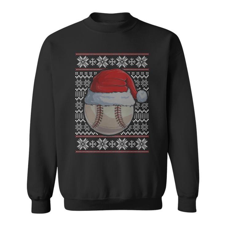 Baseball Ugly Christmas Sweater Santa Hat Sport Fan Xmas Sweatshirt