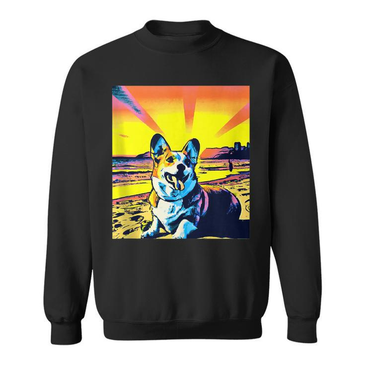 Beach Corgi Vintage Sunset Vacation Sunny Holiday Dog  Sweatshirt