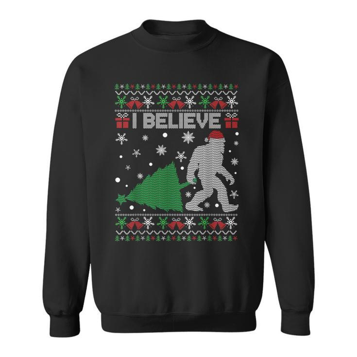 I Believe Big Foot Sasquatch Ugly Christmas Holiday Sweatshirt