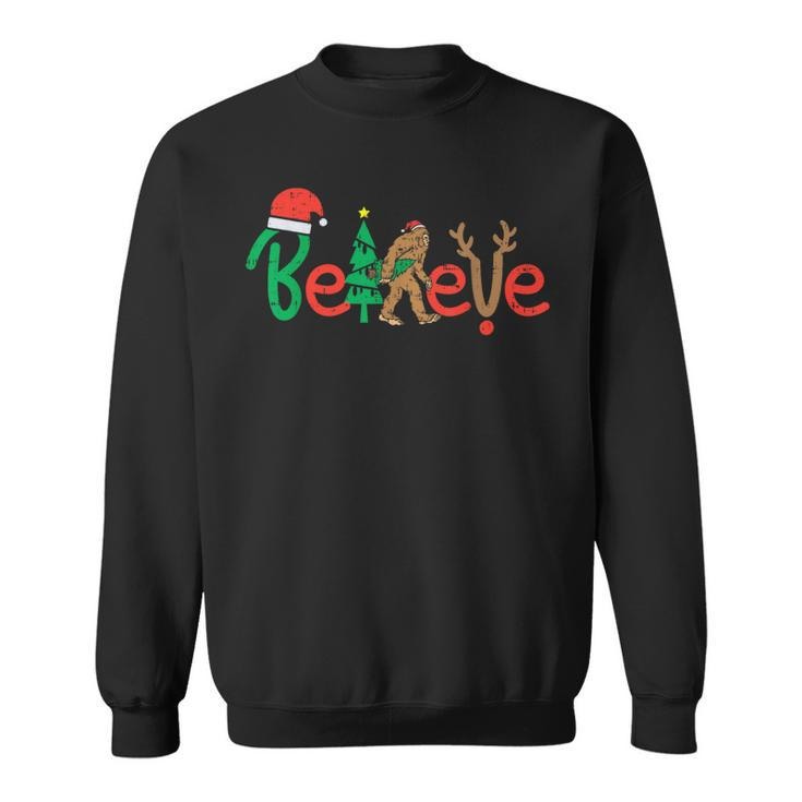 Believe Bigfoot Sasquatch Santa Reindeer Christmas Tree Sweatshirt