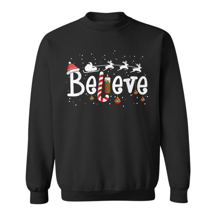 Believe Christmas Santa Claus Reindeer Candy Cane Xmas Sweatshirt