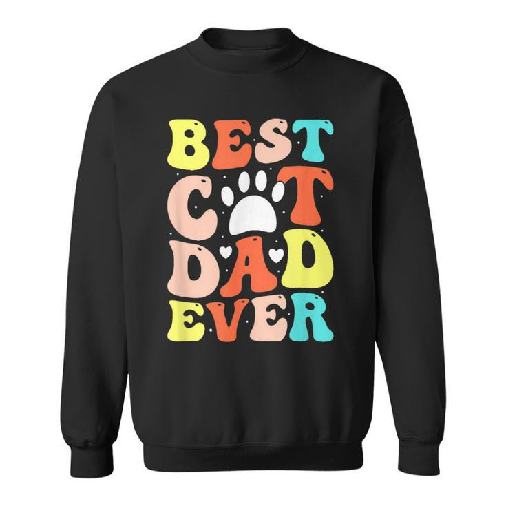 Best Cat Dad Ever Happy Father Day 2023 Retro Groovy Cat Paw Sweatshirt