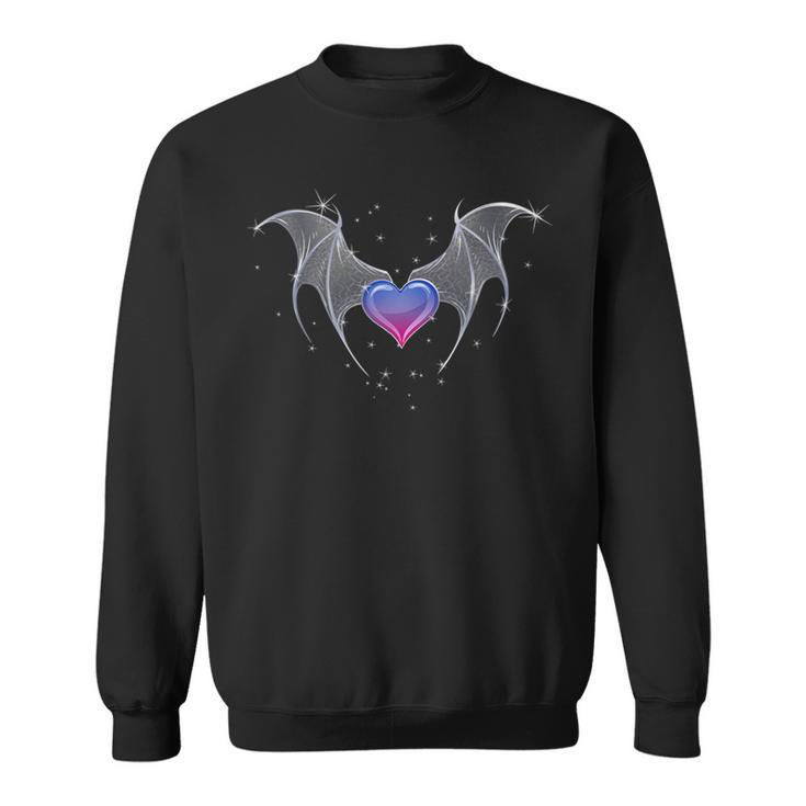 Bi Pride Flag Heart With Gothic Wings Bisexual Goth   Sweatshirt