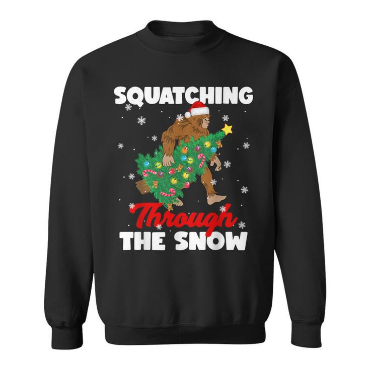 Bigfoot Squatching Through The Snow Sasquatch Christmas Xmas Sweatshirt