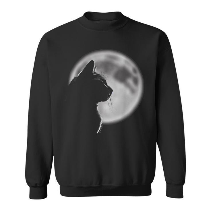 Black Cat In Front Of The Full Moon Moon Funny Gifts Sweatshirt
