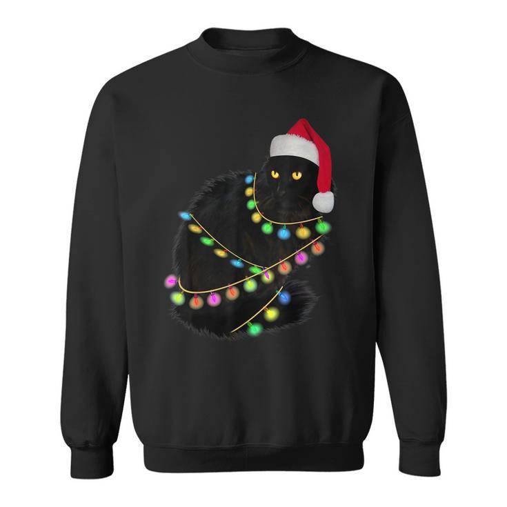 Black Cat Santa Hat Light Tree Ugly Christmas Sweater Sweatshirt