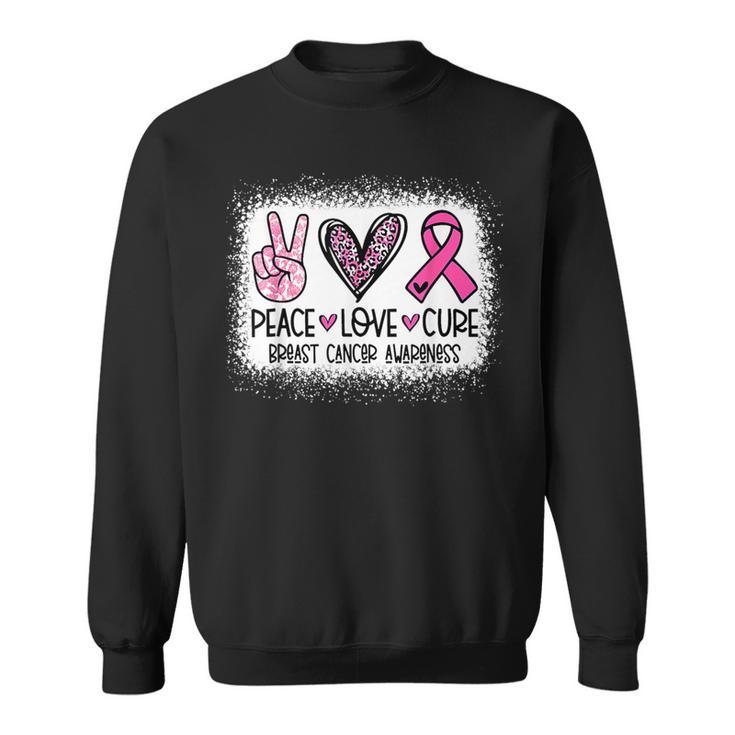 Bleached Peace Love Cure Leopard Breast Cancer Awareness Sweatshirt