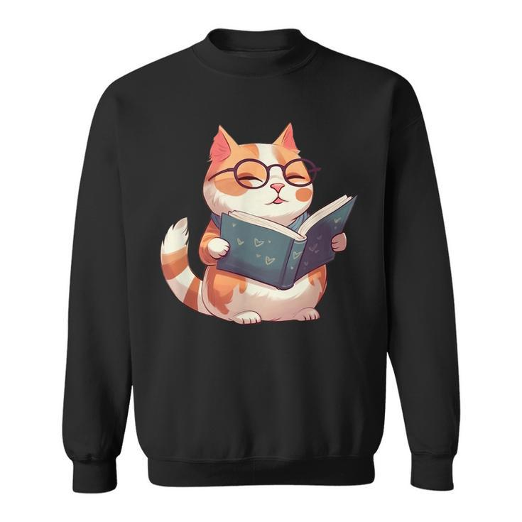 Bookish Cat With Glasses - Cute & Intellectual Design  Sweatshirt
