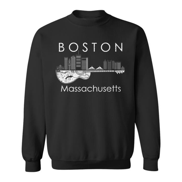Boston Souvenir Men Massachusetts Skyline Music Guitar  Sweatshirt