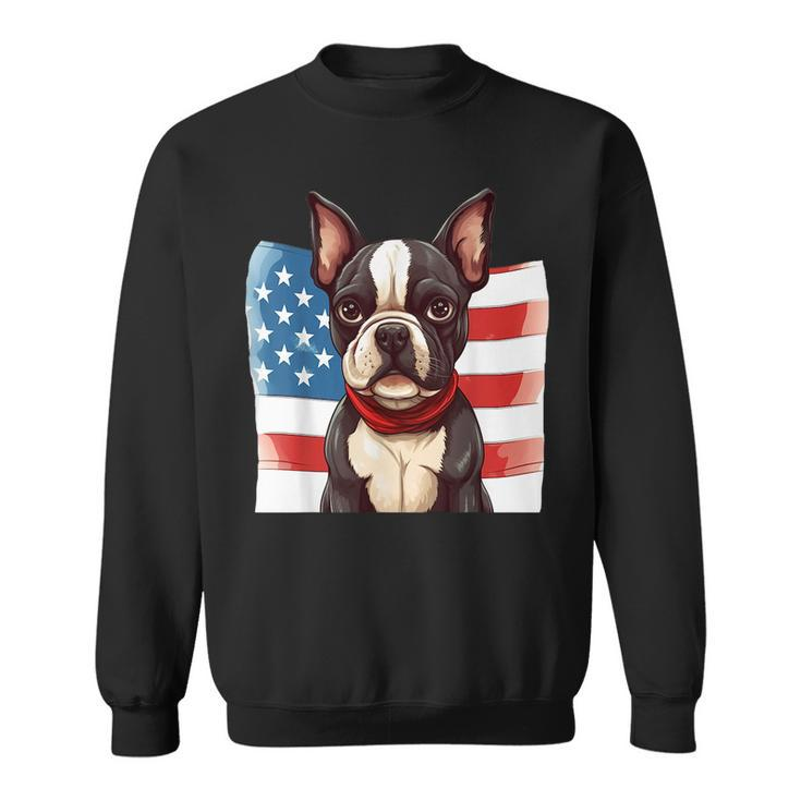 Boston Terrier Dog Patriotic Puppy American Flag 4Th Of July Sweatshirt