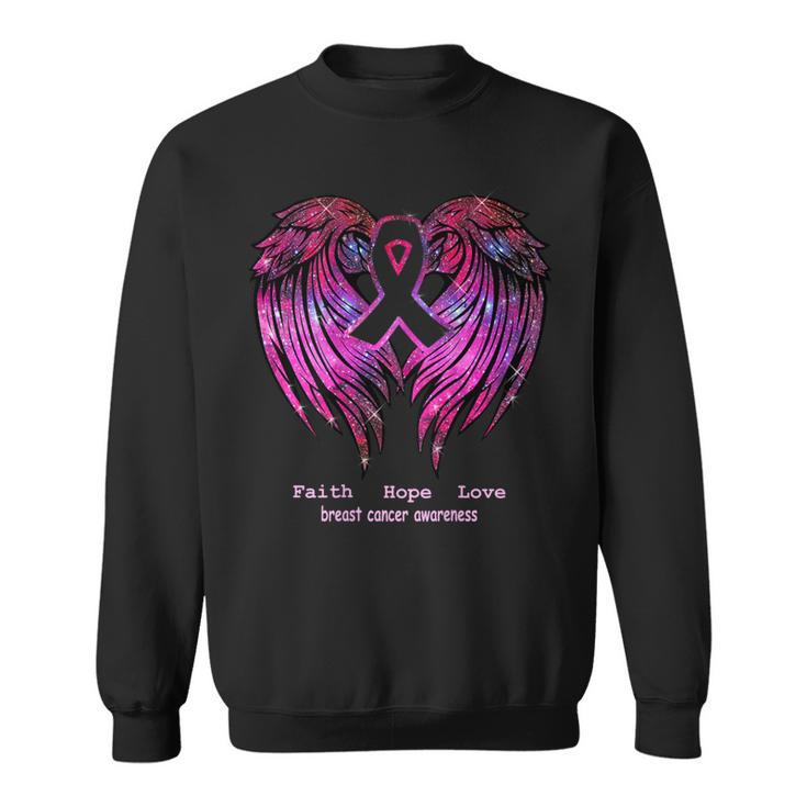 Breast Cancer Faith Hope Love Wings Awareness Back Sweatshirt