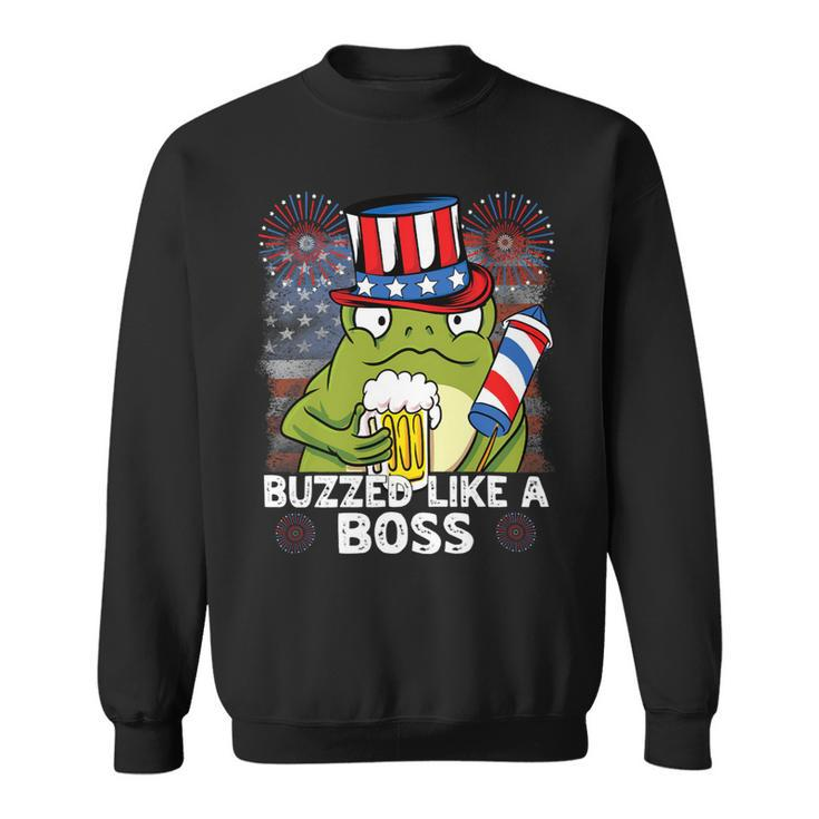 Buzzed Like A Boss 4Th Of July American Flag Frog Men Women Sweatshirt