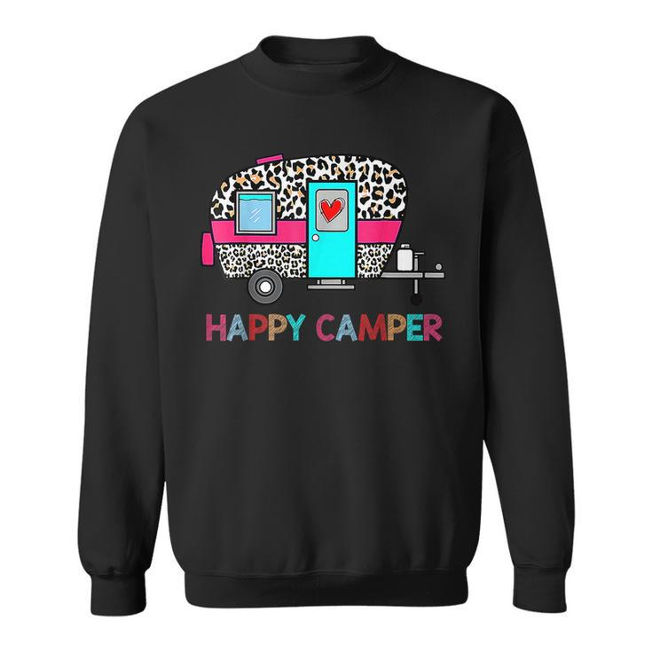Camper Happy Summer Camp Camping Leopard Funny Glamping Camping Funny Gifts Sweatshirt