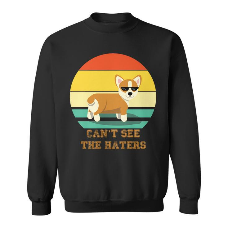 Cant See The Haters Corgi Doge Meme Pixel Glasses Dog Owner   Sweatshirt